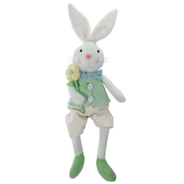 White And Green Boy Bunny Rabbit Easter And Spring Table Top Figure