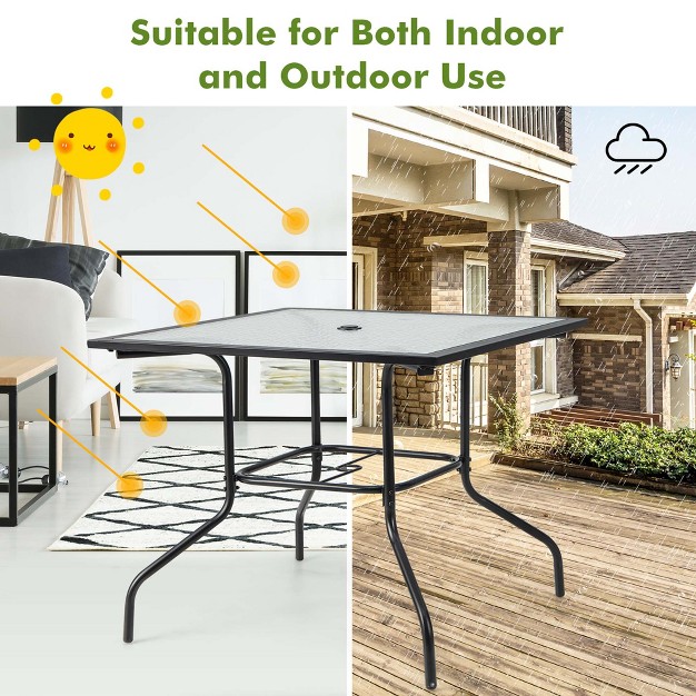 Costway 35 x27 x27 Patio Dining Table Tempered Glass Top Bistro Table With 1 5 x27 x27 Umbrella Hole