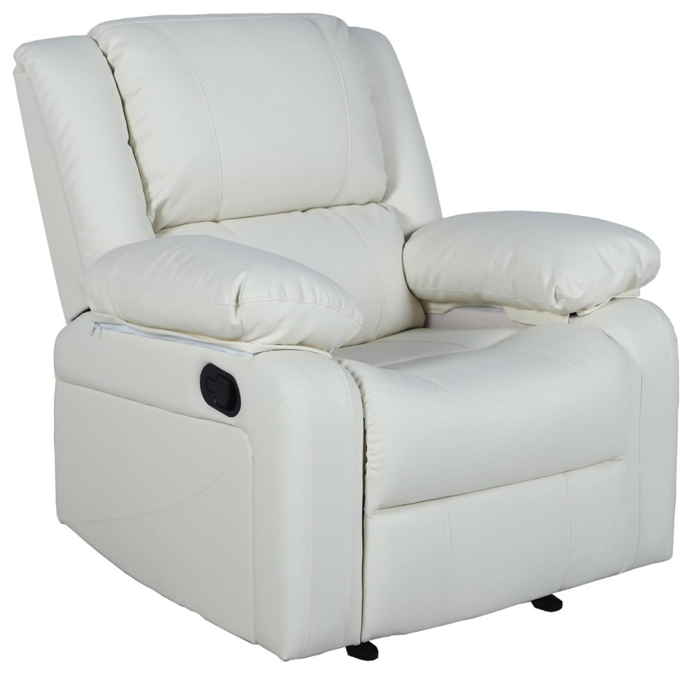 Comfortable Recliner  Faux Leather Seat With Pillow Back  ampPlush Arms  Cream   Contemporary   Recliner Chairs   by Decor Love  Houzz