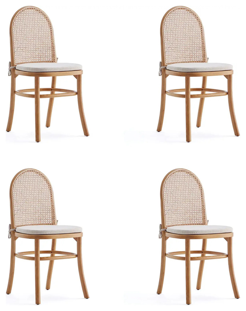 Set of 4 Outdoor Dining Chair  Woven Natural Cane Seat  ampBack   Tropical   Outdoor Dining Chairs   by Decor Love  Houzz