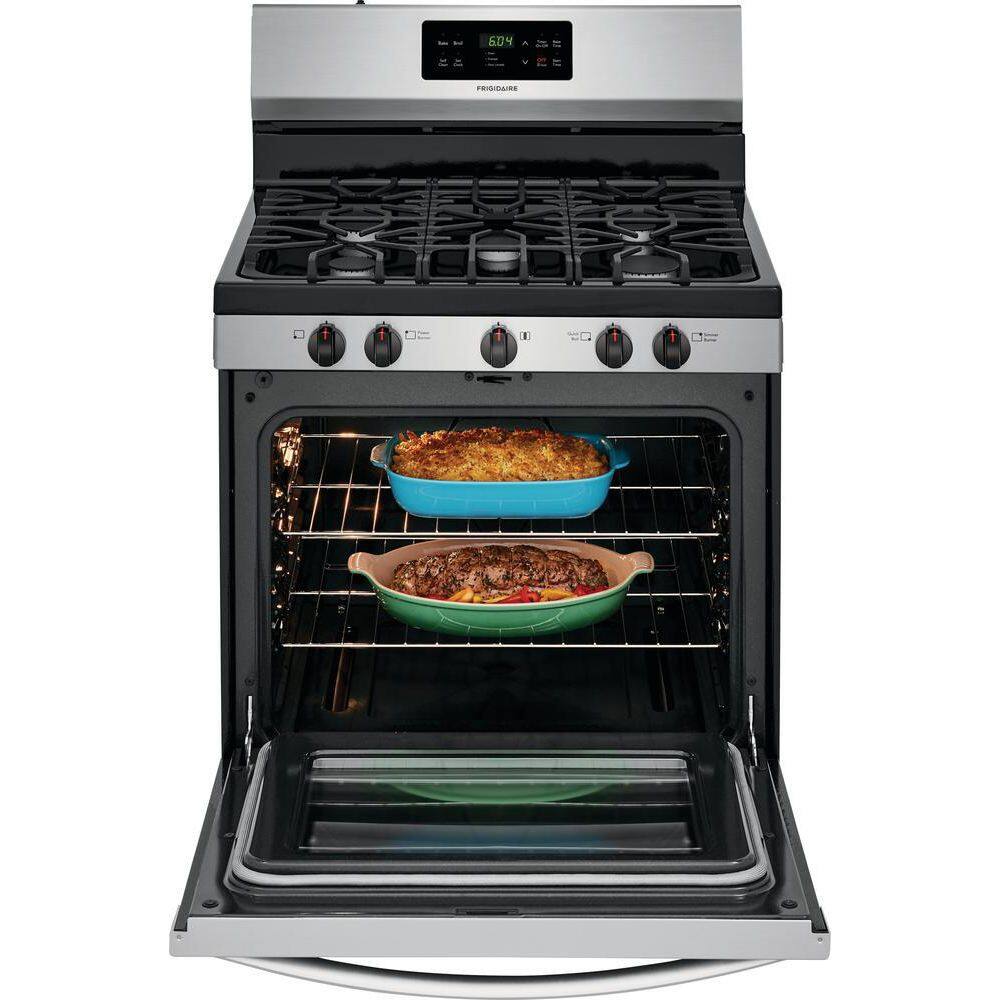 Frigidaire 30 in. 5 Burner Freestanding Gas Range in Stainless Steel with Self-Cleaning Oven FFGF3054TS