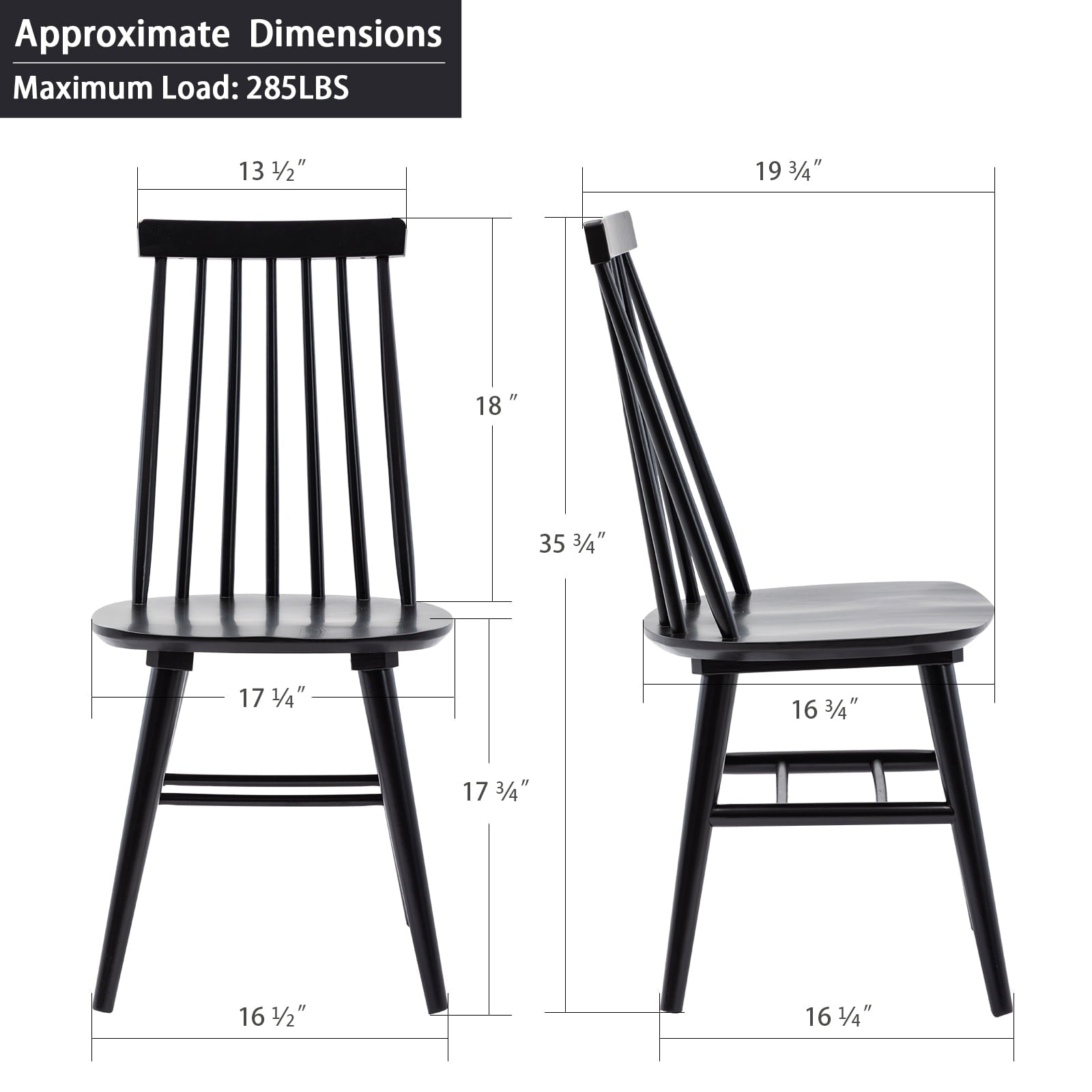 Duhome Elegant Lifestyle Dining Chairs Set of 2， Wood Dining Room Chairs Slat Spindle Back Kitchen Room Chair Windsor Chairs， Black