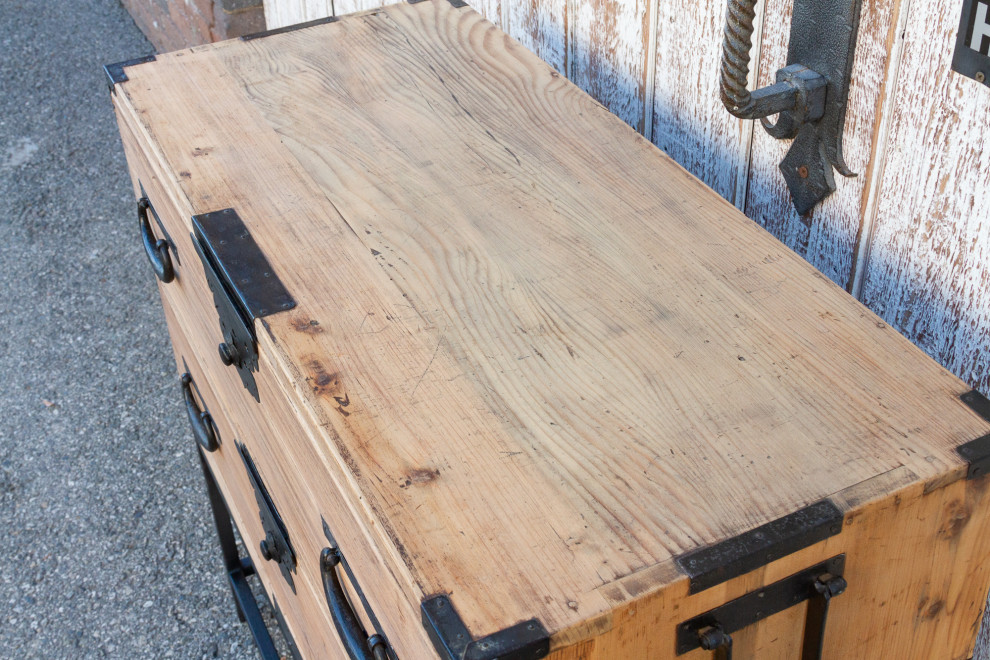 Antique Stripped Wood Japanese Tansu on Stand   Asian   Accent Chests And Cabinets   by De cor  Houzz