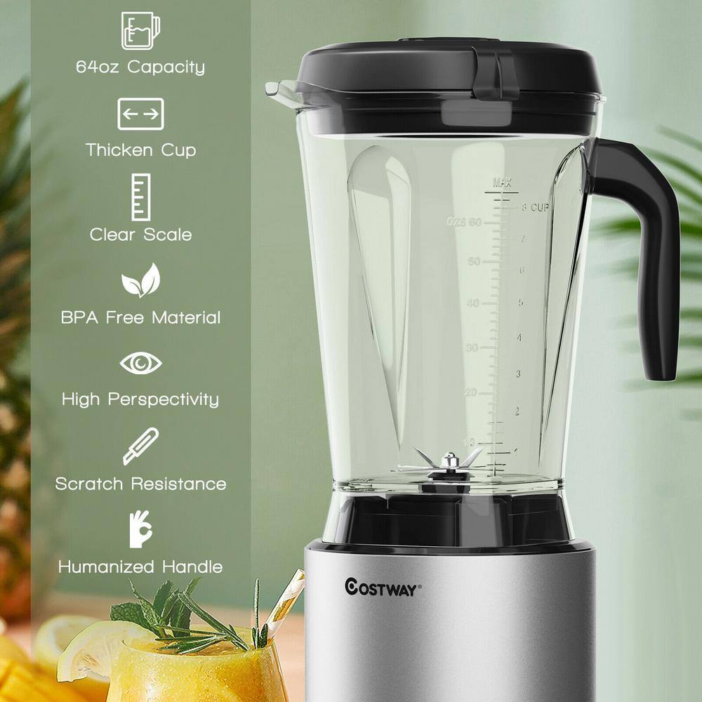 Costway 64 oz. Sliver 10-Speed Countertop Blender EP24952US