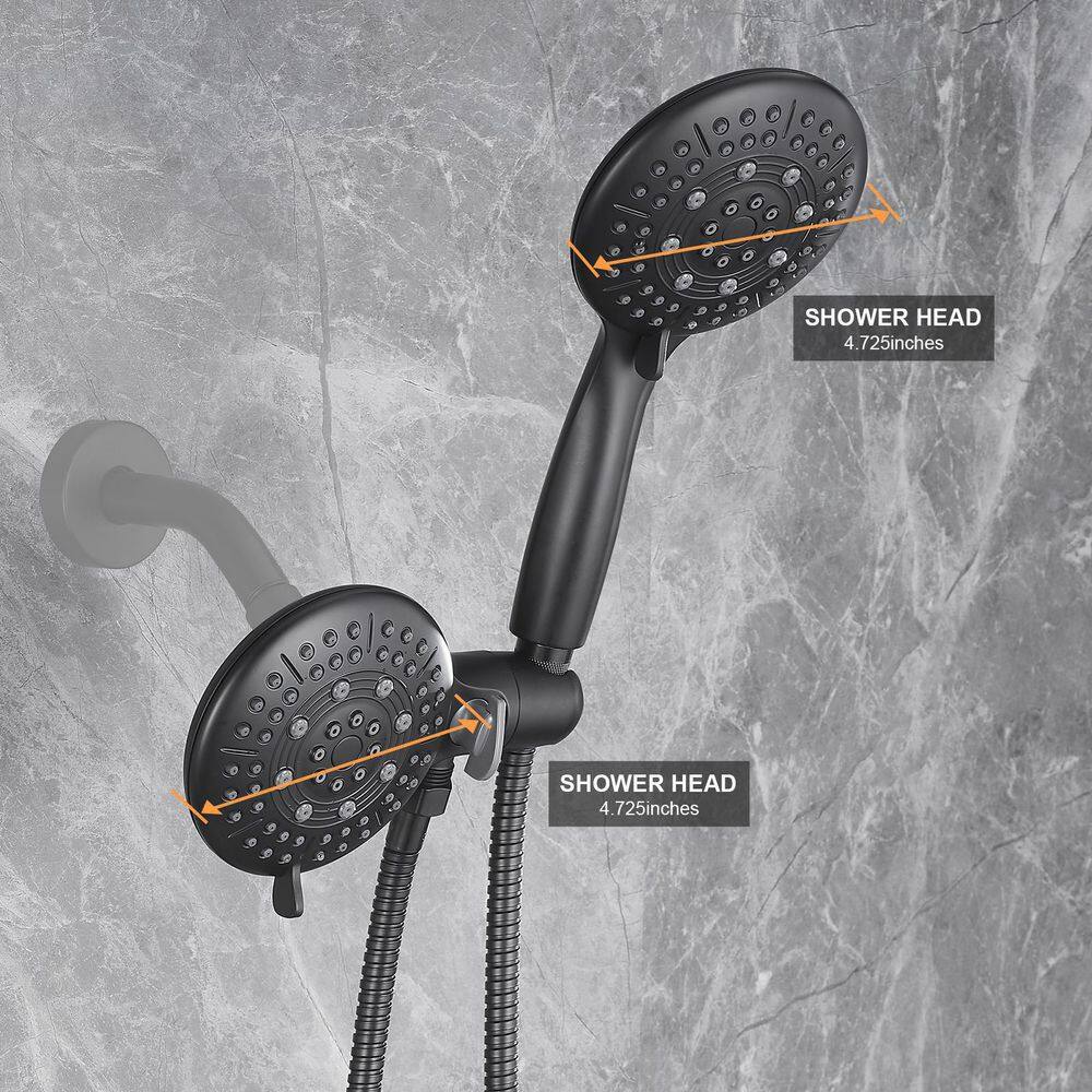 Zalerock 2-in-1 5-Spray Patterns with 1.8 GPM 4.7 in. Wall Mount Dual Shower Heads in Matte Black KSA123