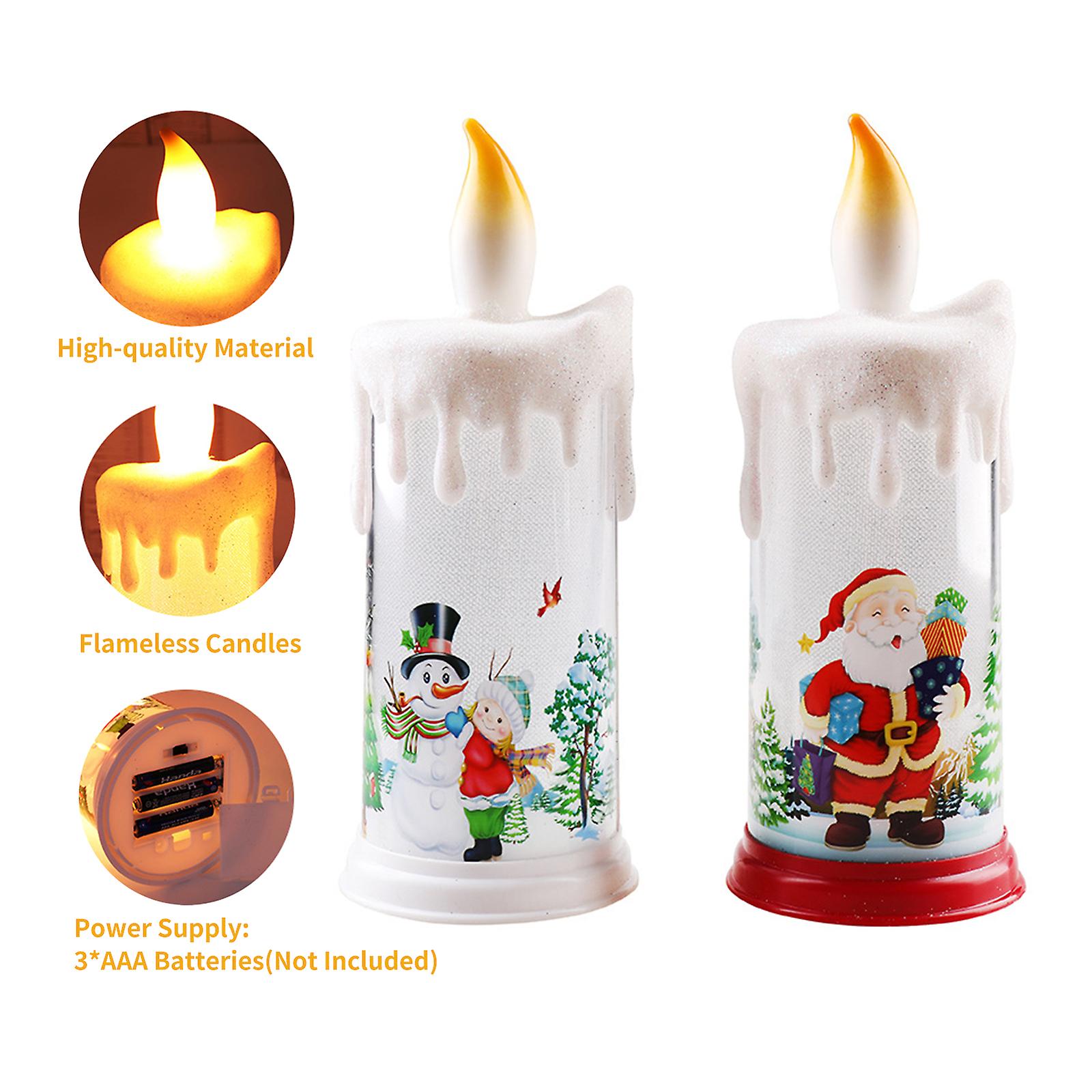 Type 2 Christmas Candlelight Warm White Flameless Candles With Snowman Santa Claus Pattern Battery Operated Xmas Night Light For Party Christmas Garde