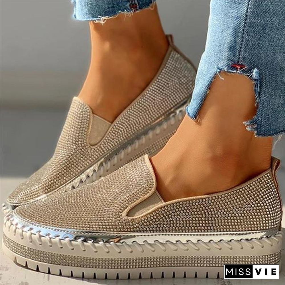 Women Casual Fashion Rhinestone Slip-on Loafers/ Sneakers