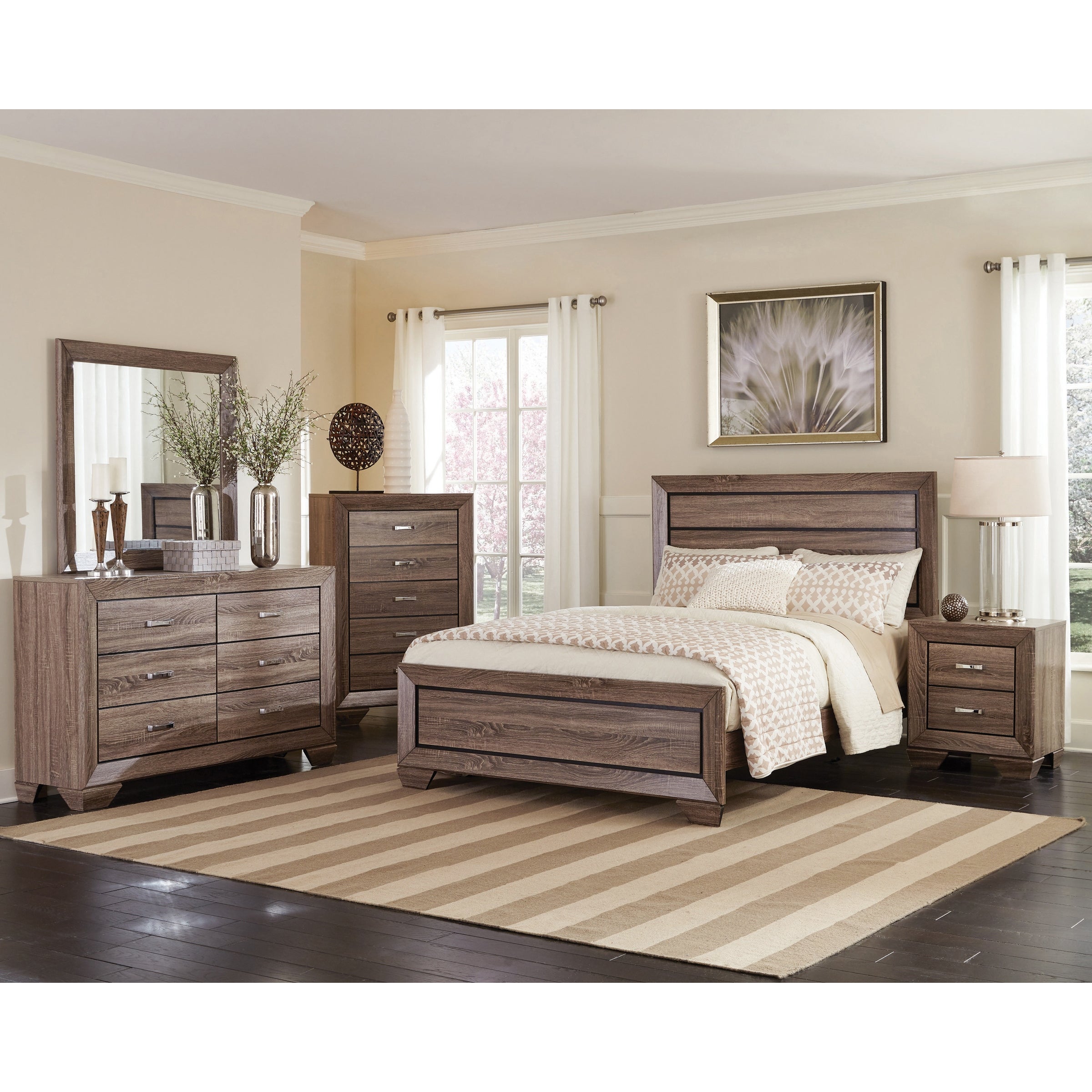 Oatfield Washed Taupe 4-piece Bedroom Set with 2 Nightstands and Dresser - - 35028980