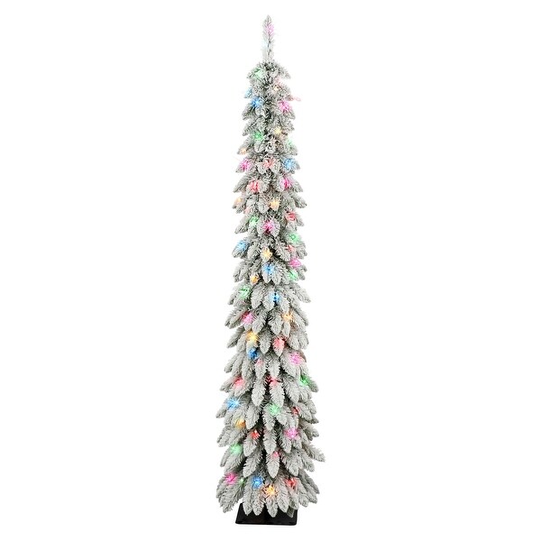 Puleo International 6 ft. Prelit Flocked Alpine Pencil Tree