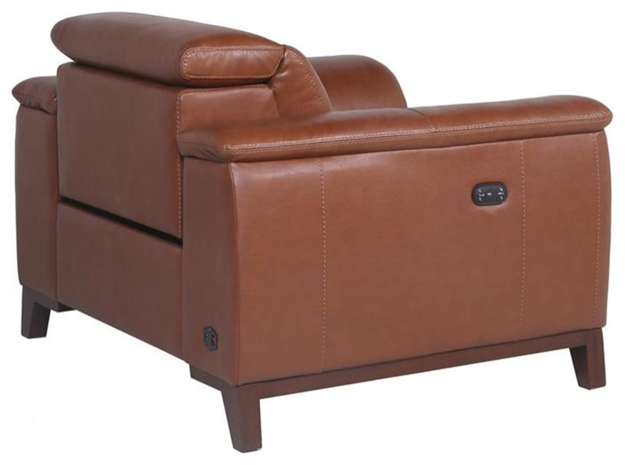 Bowery Hill Modern Coach Brown Top Grain Leather Power Reclining Chair   Contemporary   Recliner Chairs   by Homesquare  Houzz