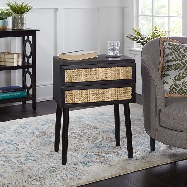 Trenton 2 Drawer Wood and Rattan Side Table