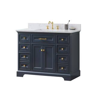 SUDIO Thompson 42in. W x 22 in. D Bath Vanity in Indigo Blue with Engineered Stone Top in Carrara White with White Basin Thompson-42IB