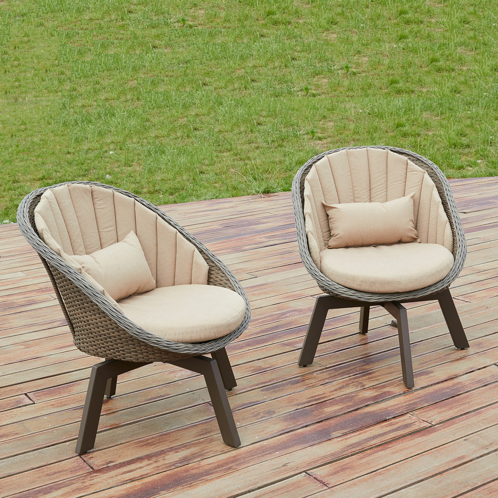 2 Pieces Patio Furniture Sets Outdoor Rotatable Chair Rattan Chair Set   Tropical   Outdoor Sofas   by Bella Depot Inc  Houzz