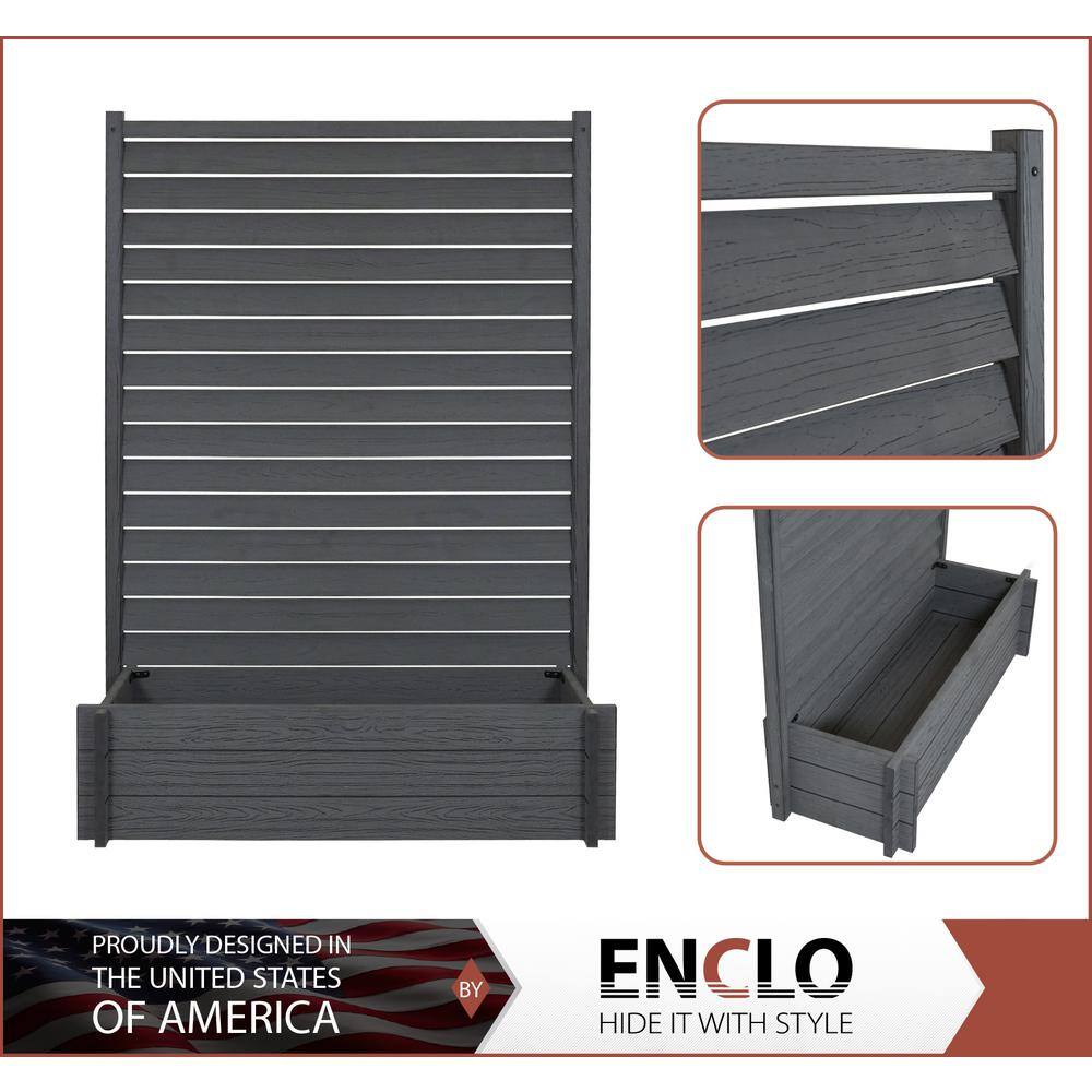 Enclo Privacy Screens 5ft H x 3.5ft W x 1.3 ft L Sedona WoodTek Vinyl Charcoal Color Louvered Freestanding Screen wPlanter Box EC18023 EC18023