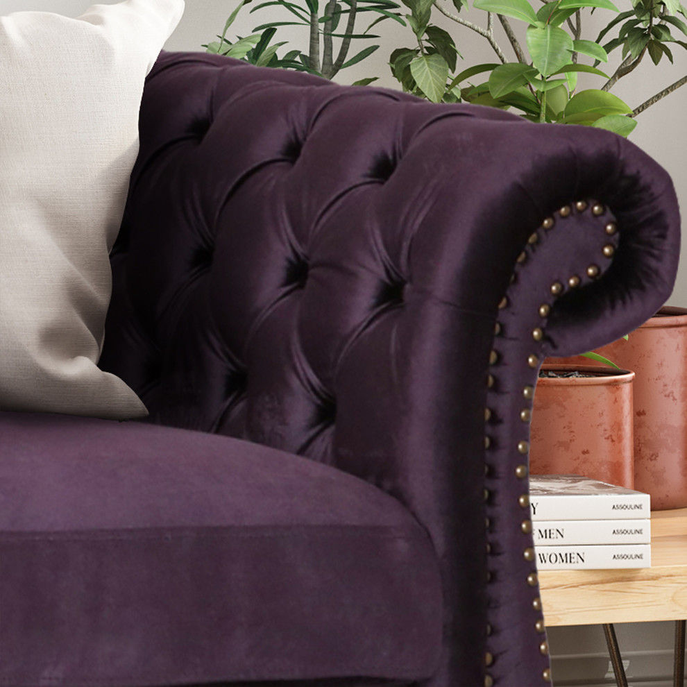 GDF Studio Vita Chesterfield Tufted Jewel Toned Velvet Sofa With Scroll Arms   Traditional   Sofas   by GDFStudio  Houzz