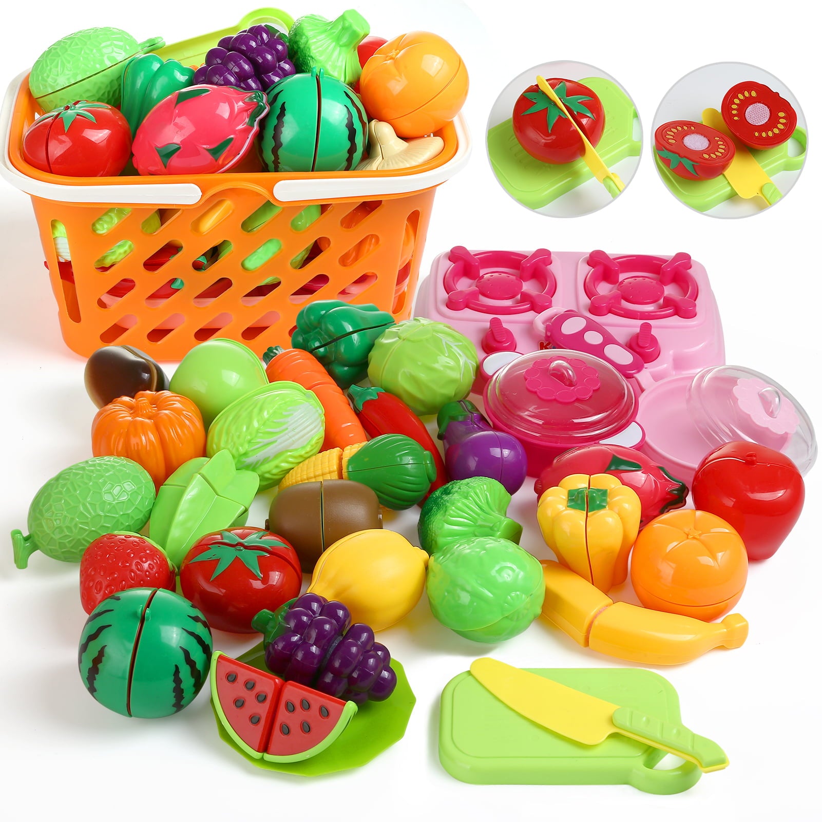 Naler 33Pcs Kids Kitchen Fruit Vegetable Food Pretend Role Play Cutting Set Toys