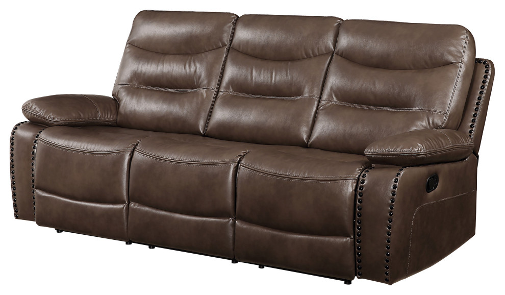 Aashi Sofa  Motion  Brown Leather Gel Match   Transitional   Sofas   by Homesquare  Houzz