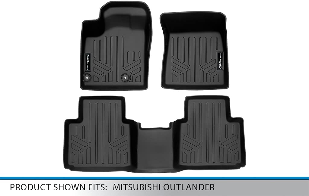 Smartliner SA0561-B0561 Custom Fit Floor Mats 2 Row Liner Set for 2022-2023 Mitsubishi Outlanderand#44; Black