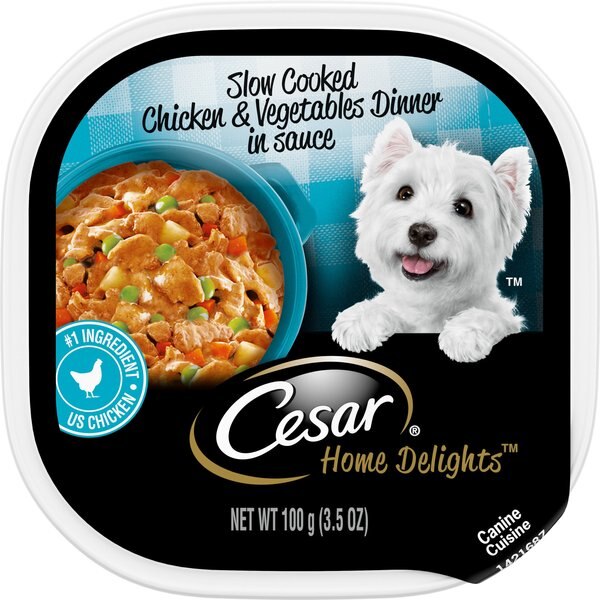 Cesar Home Delights Slow Cooked Chicken and Vegetables Dinner in Sauce Dog Food Trays