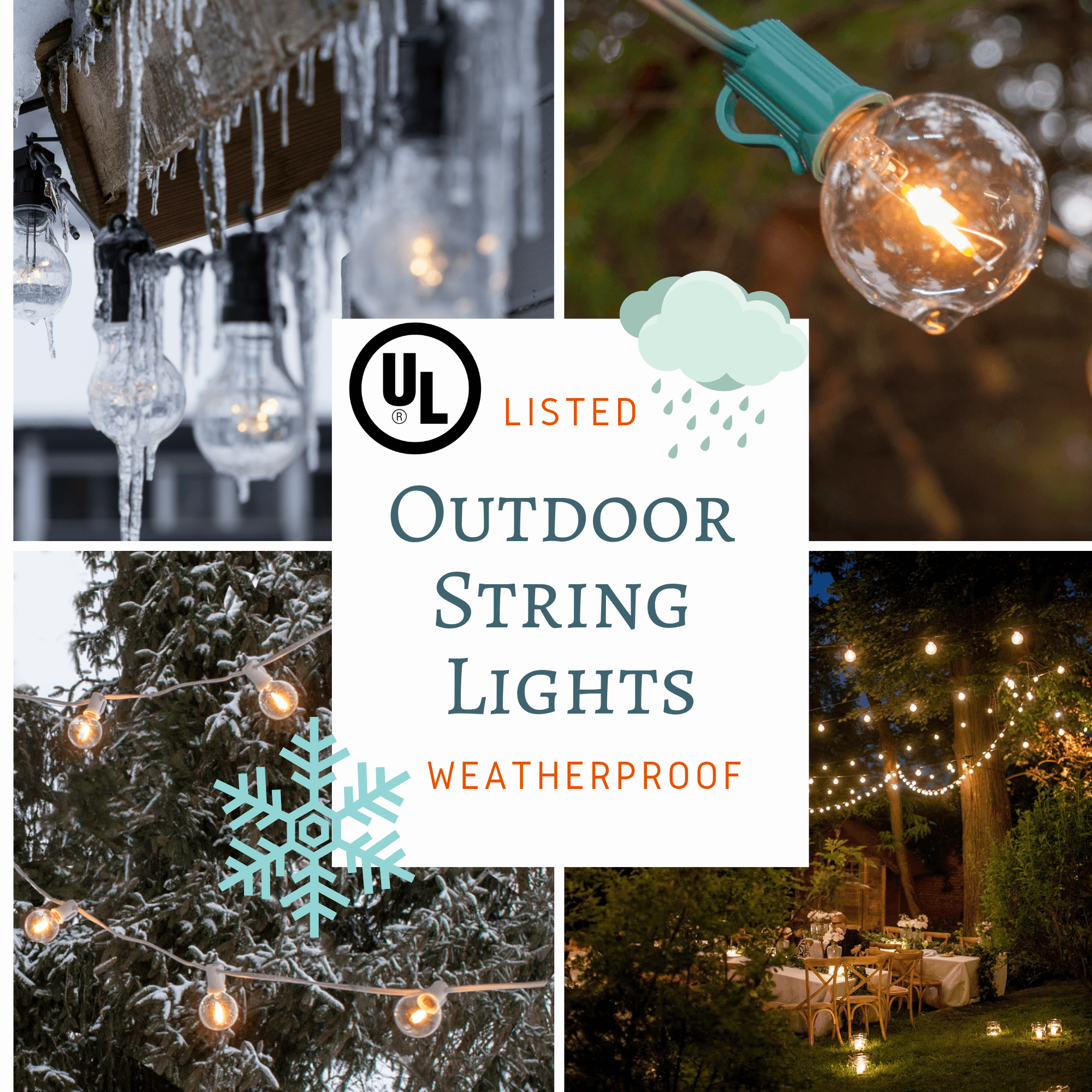 50 Foot Globe String Lights - G40 Clear Bulbs - Black Wire - Outdoor String Lights for Patio Yard Deck Cafe Bistro and Wedding Lighting