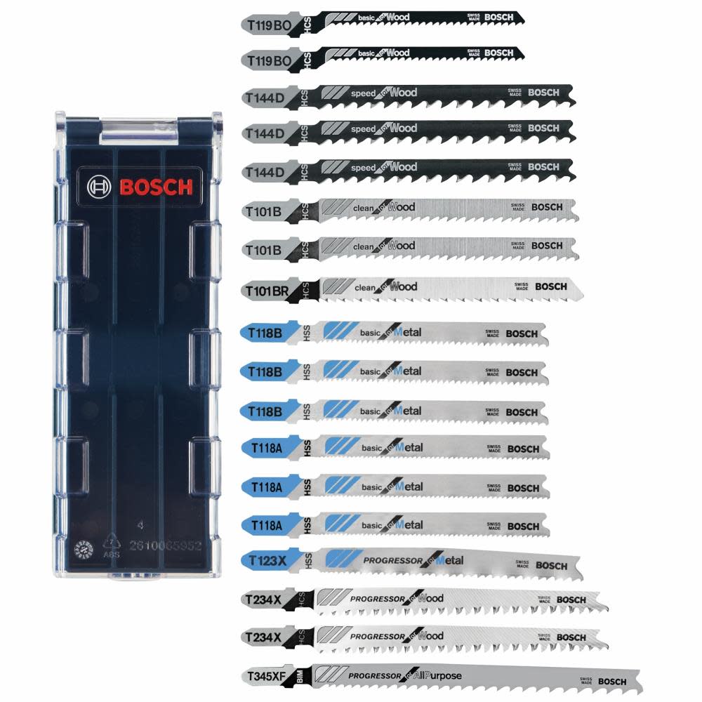 Bosch Jig Saw Blade Set 18pc T Shank Wood and Metal Cutting ;