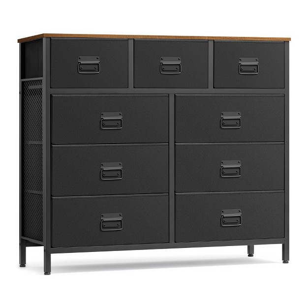 Songmics Dresser For Bedroom Storage Organizer Unit With 9 Fabric Chest Steel Frame Rustic Brown And Black