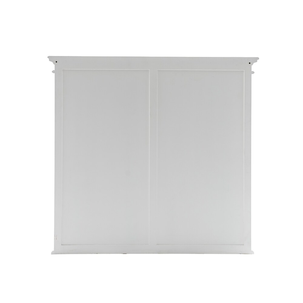 NovaSolo Halifax Coastal White Buffet Hutch Cabinet with 8 Shelves  Solid Mahogany Frame  57.09 x 19.69 x 86.61