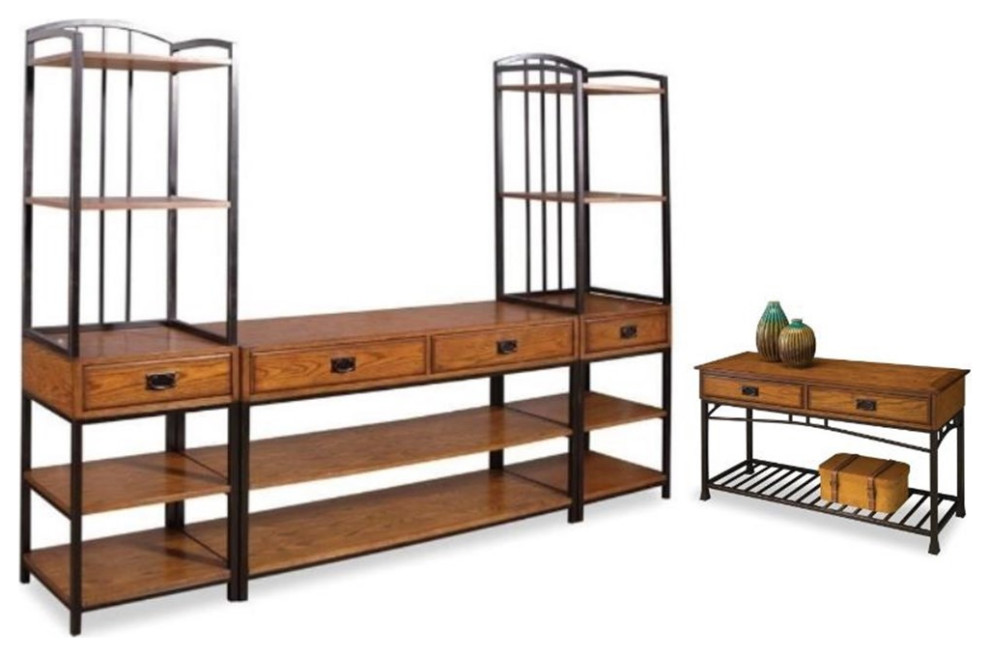 Home Square 2 Piece Set with Wood Media Stand and Console Table in Brown   Industrial   Entertainment Centers And Tv Stands   by Homesquare  Houzz