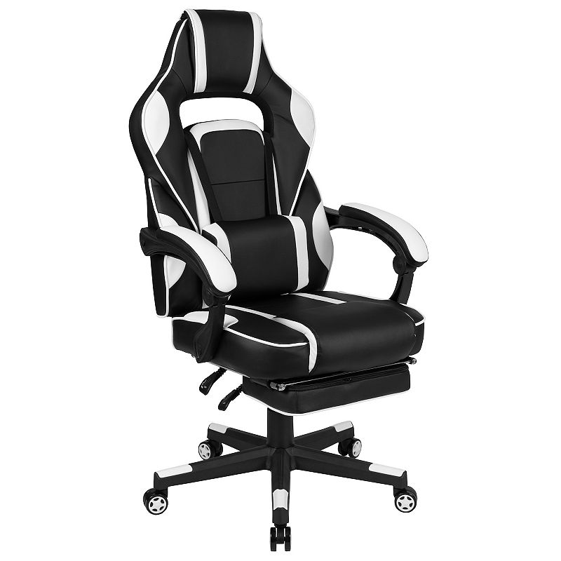 Emma and Oliver Black Ergonomic Gaming Chair -Recline Back/Arms， Footrest， Massaging Lumbar