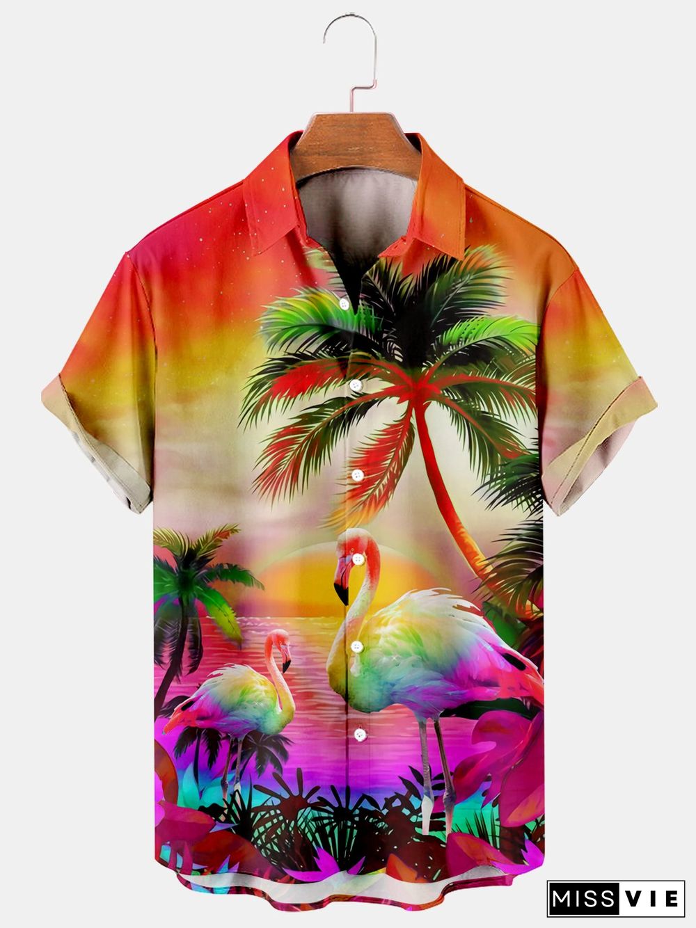 Coconuts And Flamingos Casual Loose Men's Plus Size Short-Sleeved Shirt