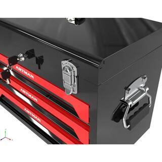 Tidoin 12-Gal. Black and Red Multilayer Steel Storage Tool Box with 3 Drawers ART-YDW1-889