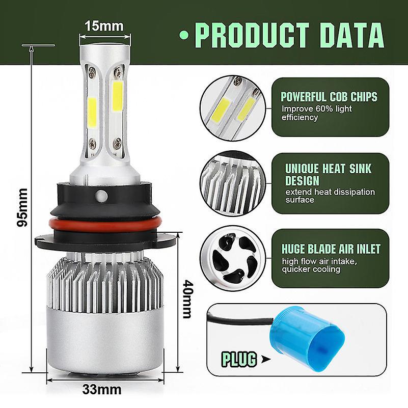 Born Pretty 2pcs 9007 6500k Hb5 Cob Dc 9-30v 200w Led Headlight Kit High Low Beam Light Bulbs 360 Degree Lighting