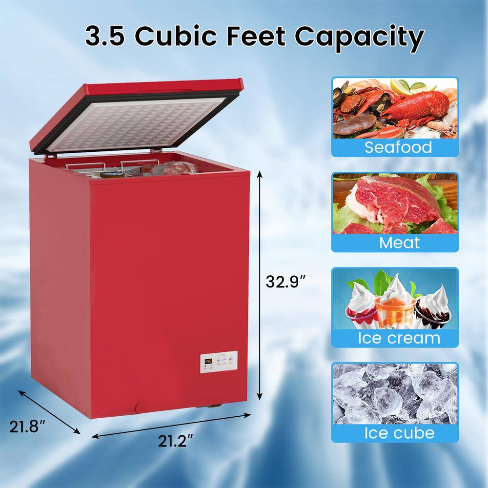 Edendirect 21.8 in. W 3.5 cu. Ft. Manual Defrost Chest Freezer Free-Standing Top Door Freezer in Red HKRED031701