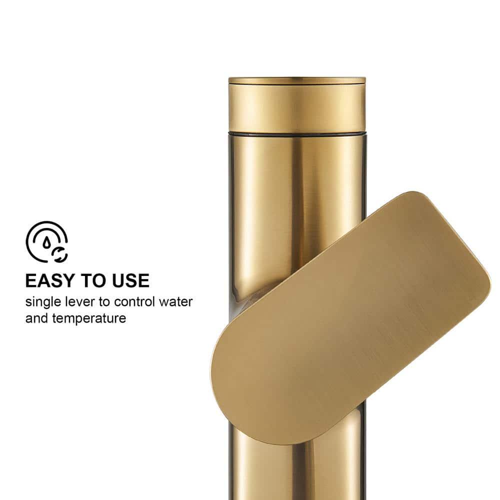 Zalerock Minimalist Single Handle Single Hole Bathroom Faucet in Brushed Gold