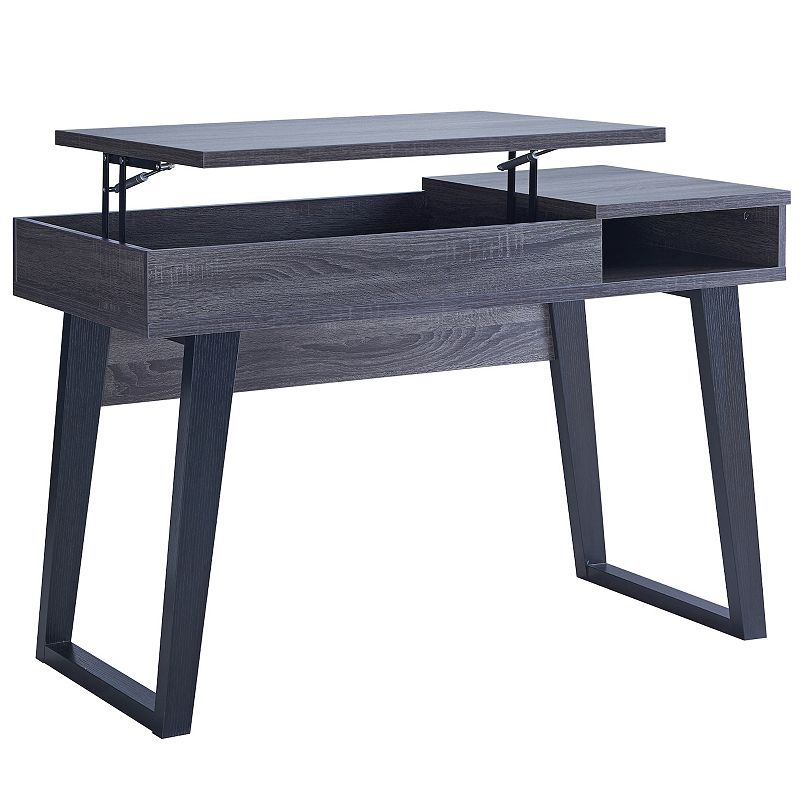 FC Design Distressed Grey and Black Home Office Computer Desk with Extendable Top