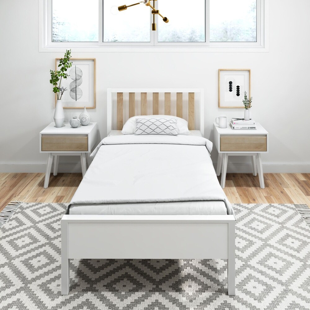 Plank and Beam Scandinavian Twin Size Bed with Slatted Headboard