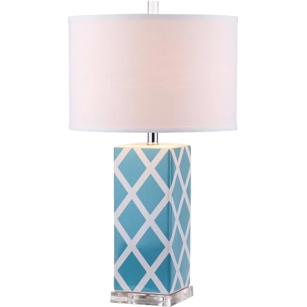 SAFAVIEH Lighting 27-inch Garden Lattice Light Blue Table Lamp - 15