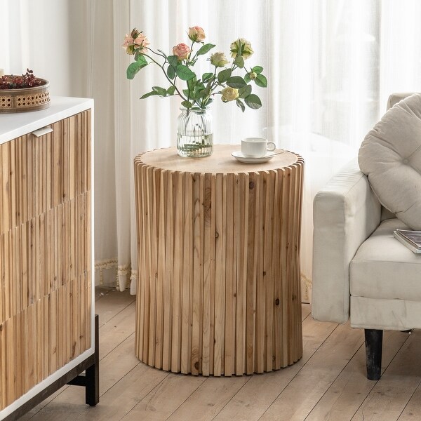 Retro Fashion Style Cylindrical Coffee Table with Vertical Texture Relief Design