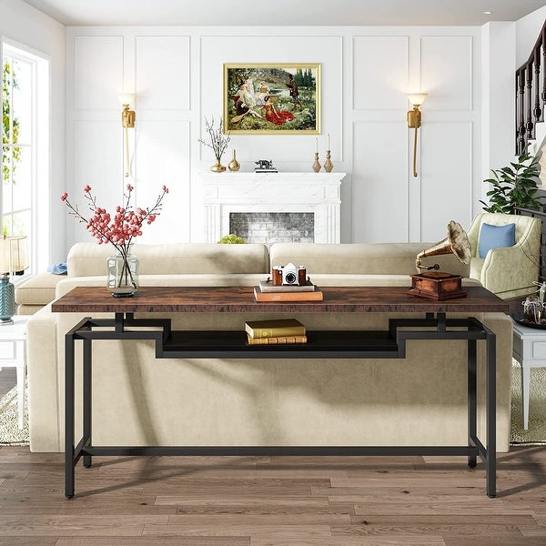 70.9 inch Console Table， Narrow Long Behind Sofa Table with 2 Ties for Entryway， Hallway， Living Room， Rustic Brown