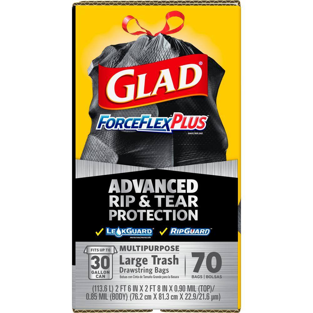 Glad 30 Gal. Drawstring ForceFlexPlus Large Black Outdoor Trash Bags (70-Count) 1258770358