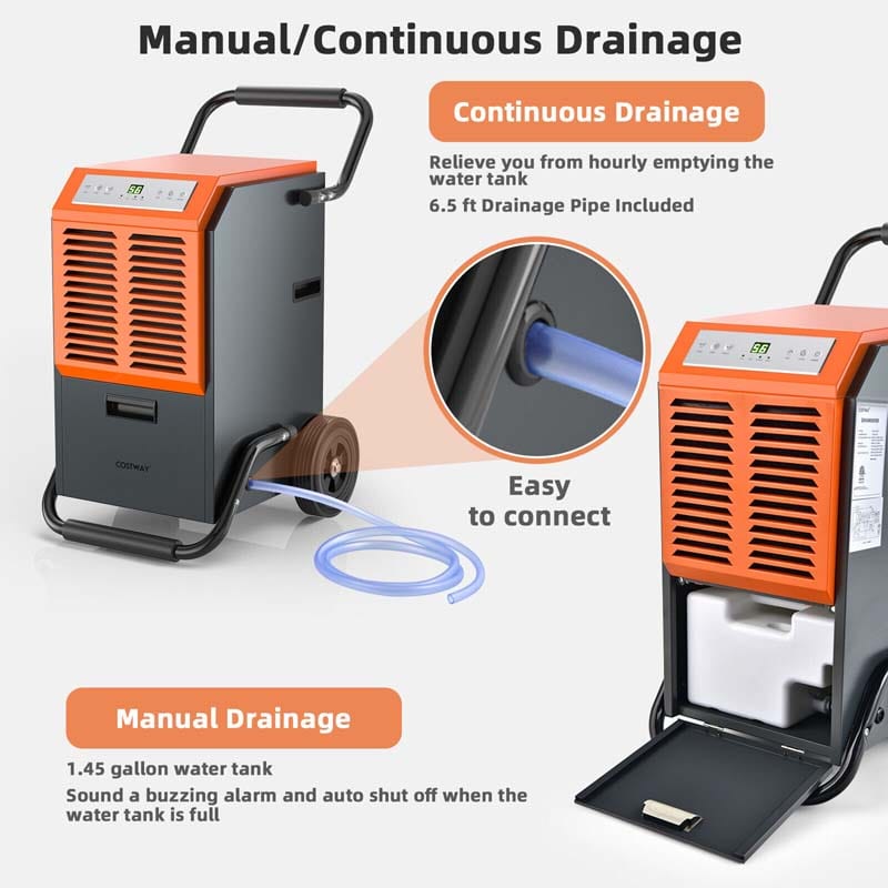 Canada Only - Portable Commercial Dehumidifier with Water Tank & Drainage Pipe