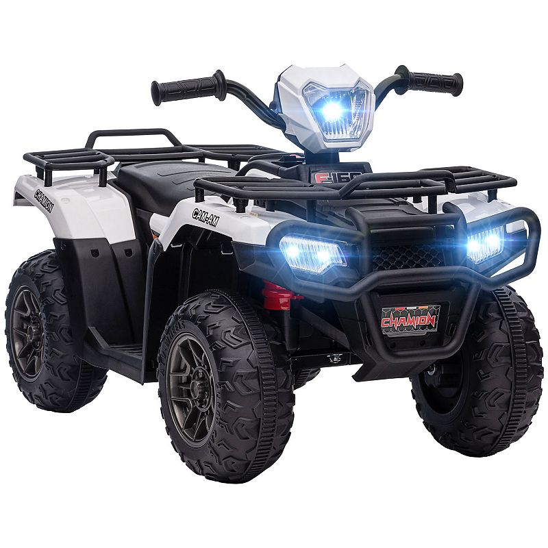 Aosom 12V Kids ATV Battery-Operated with AUX Port and USB， Kids 4 Wheeler with Tough Wear-Resistant Tread， Electric Four Wheeler Kids Ride on Car Electric Car for Ages 3-5， White