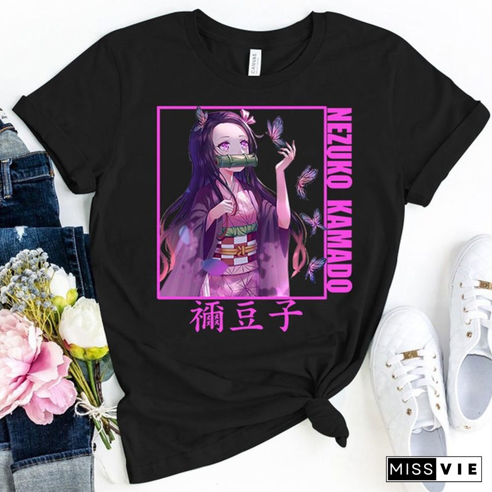 Funny Demon Slayer Kamado Nezuko Print T-shirt Women Men Summer Casual Short Sleeve Shirt Fashion Loose Tops