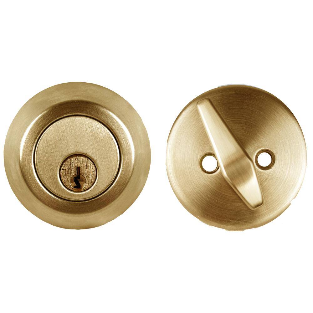 Taco ECB Brushed Brass Grade 3 Cylindrical Entry Door Knob 2-38 in Backset Lockset and Single Cylinder Deadbolt Combo Pack ECB53S238DBUS3