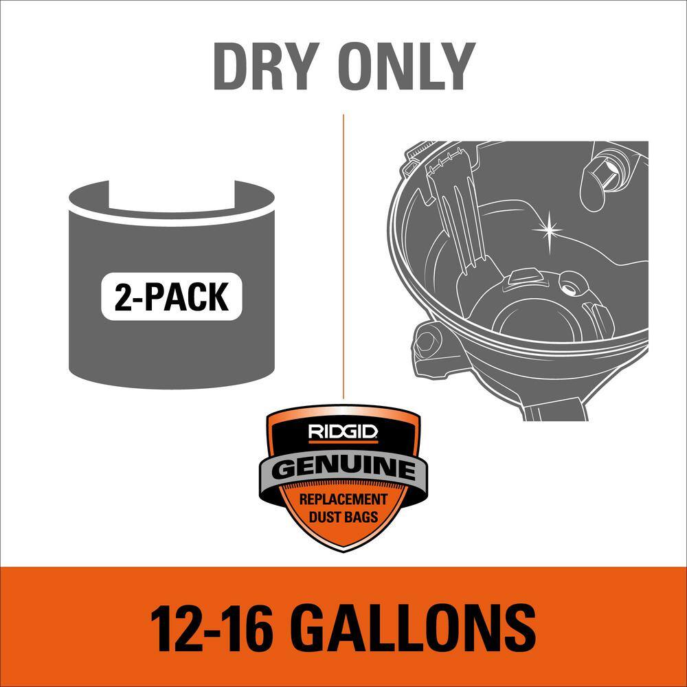 RIDGID High-Efficiency Size A Dust Collection Bags for 12 to 16 Gallon RIDGID WetDry Shop Vacuums (2-Pack) VF3502