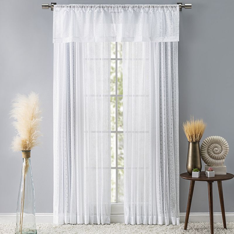 Stripe Lace Rod Pocket Panel Curtain