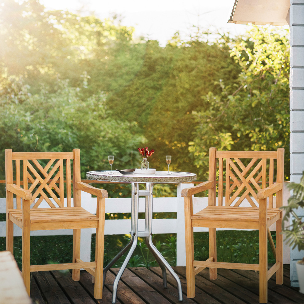 Teak Wood Chippendale Counter Stool With Arms   Transitional   Outdoor Bar Stools And Counter Stools   by Chic Teak  Houzz