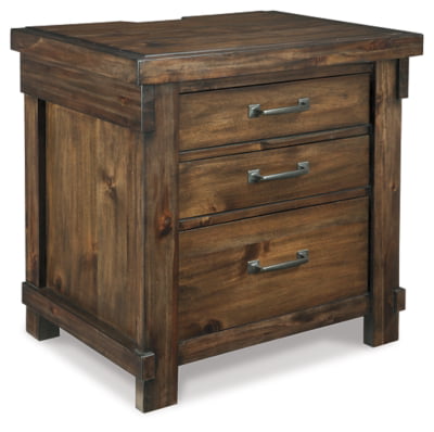 Signature Design by Ashley Lakeleigh Rustic Industrial 3 Drawer Nightstand with 2 Electrical Outlets, 2 USB Charging Stations, Dark Brown Wood Tone