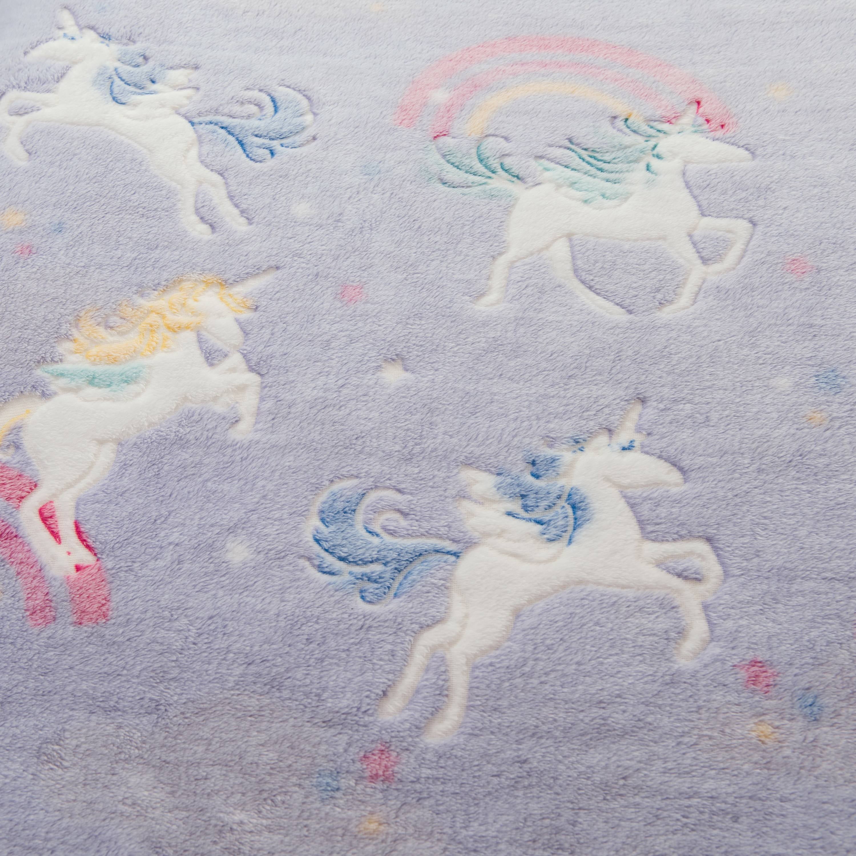 Your Zone Velvet Plush Glow in the Dark Throw， 100% Polyester， 50 x 60 inch， Unicorn， Machine Washable