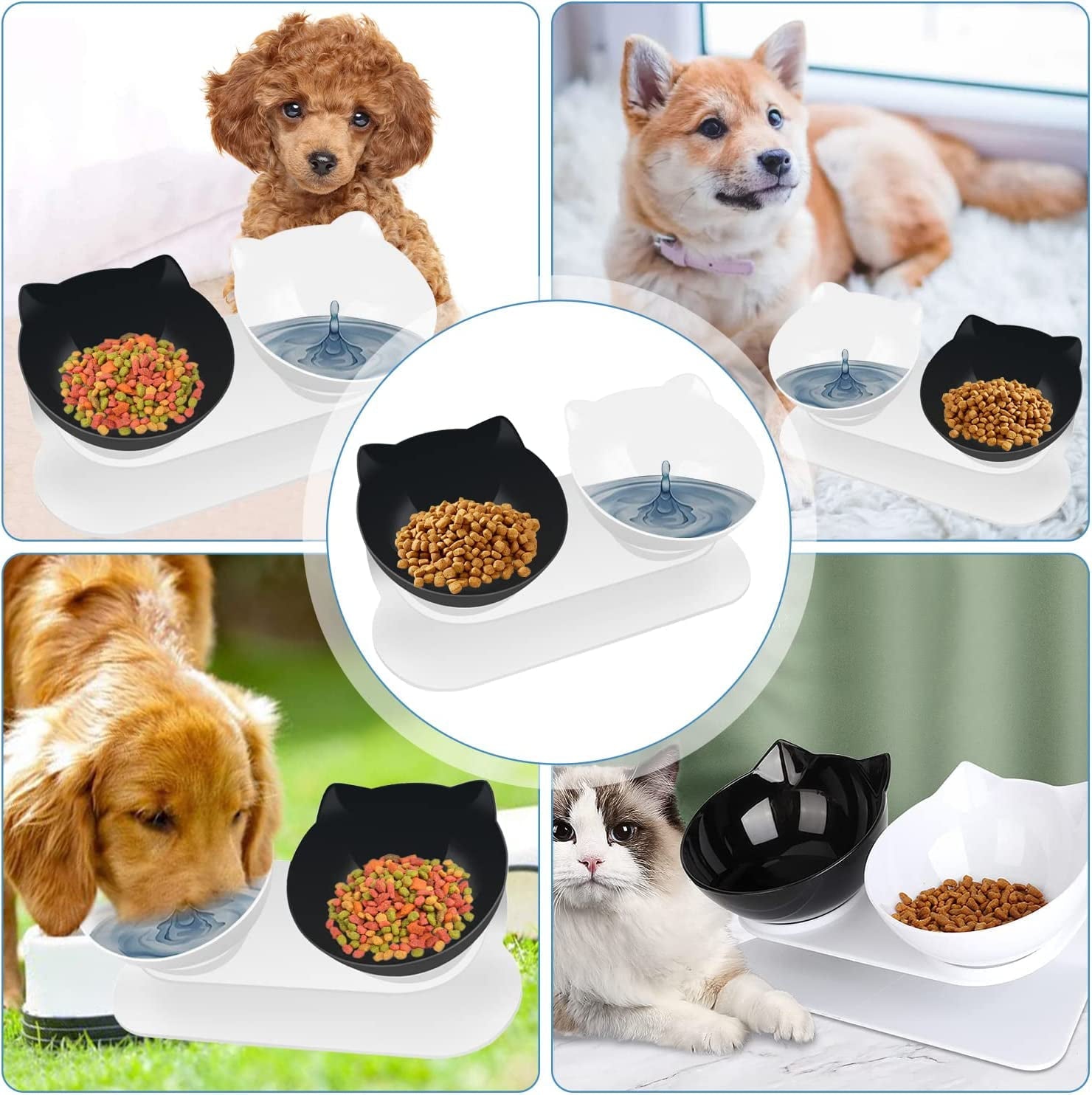 Cat Feeding Bowls, Cat Food Bowl With Raised Stand, 15°Tilted Anti-Slip Cat Bowl, Detachable, Non-Slip and Splash-Proof, For Food and Water Feeder, For Cats And Puppies